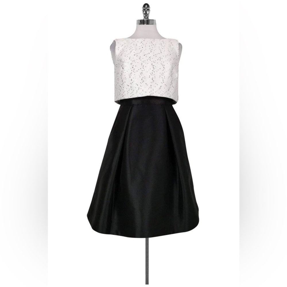 Theia - White Sequin & Black Flared Dress